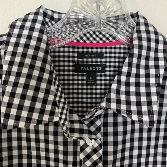 Talbots Gingham Buffalo Plaid Check Button Down Non-Iron Shirt Top size 6 - Picture 2 of 11